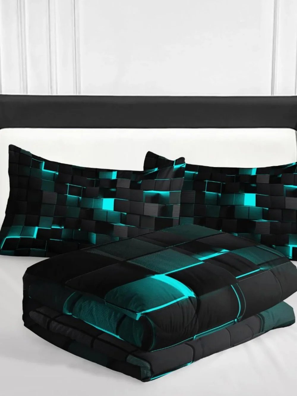 Geometric Turquoise Black King Size Comforter Set 1 Comforter 2 Pillowcases